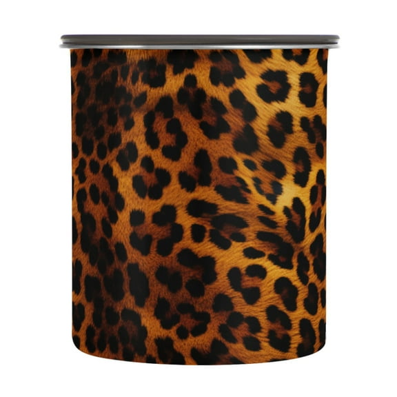 Brown Leopard Cheetah Print Airtight Coffee Bean Canister 30oz Food Storage Containers with Lids For Gournd, Tea, Sugar, Flour, Rice, Cereal, Candy Cookie Jar