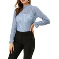 thumbnail image 1 of INSPIRE CHIC Women's Crochet Lace See Through Floral Ruffle Neck Blouse, 1 of 5