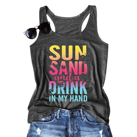 Womens Basic T Shirts Summer Tops Casual Sleeveless Tank Top with Letter Graphic Print for Summer Comfort