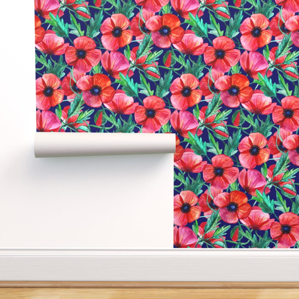 Peel-and-Stick Removable Wallpaper Watercolor Poppies Floral Poppy