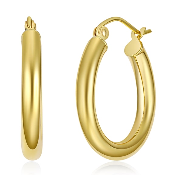 Wellingsale Ladies 14k Yellow Gold Polished 3mm Classic Hoop Earrings (19mm Diameter)