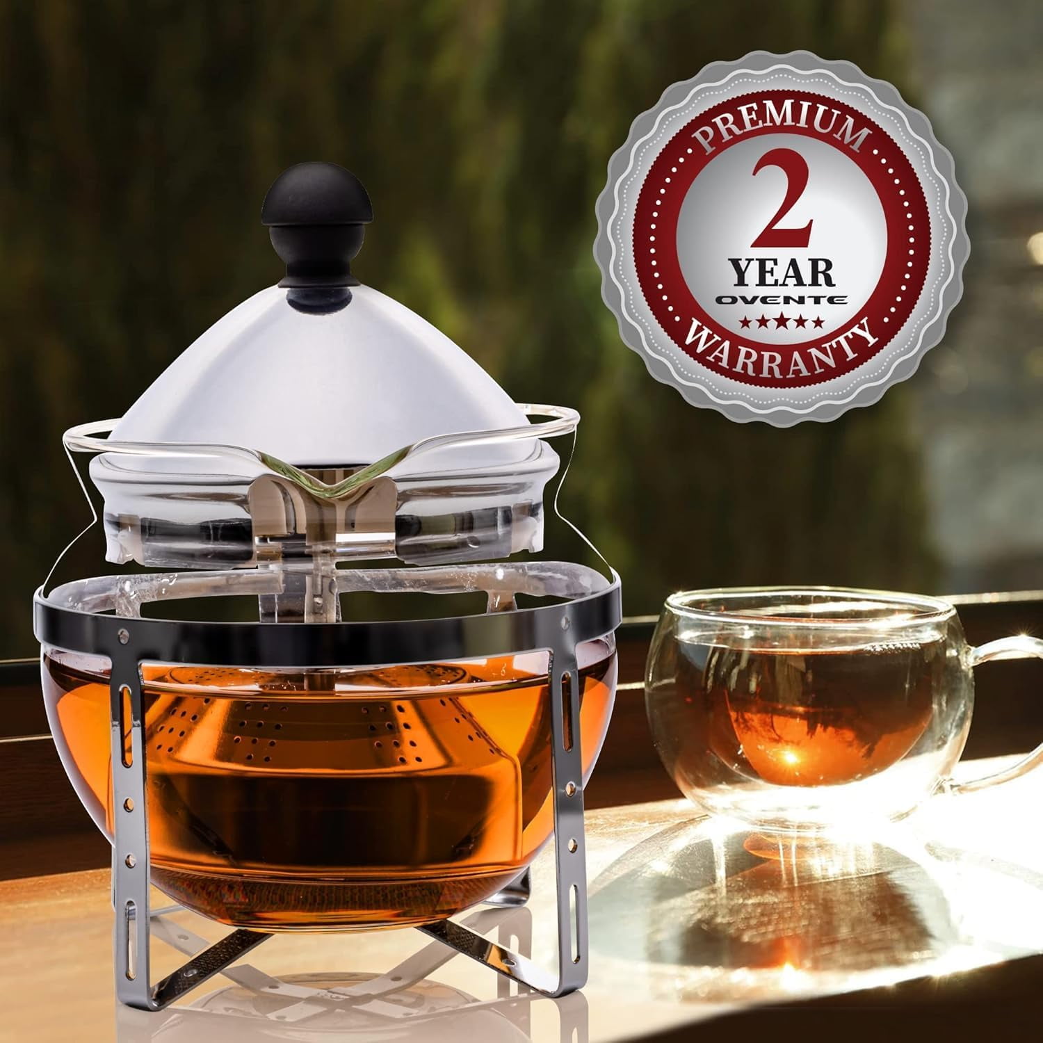 OVENTE Glass Teapot with Removable Stainless-Steel Infuser for Blooming Tea and Loose Leaf, 17oz Borosilicate Glass Tea Maker Perfect for Personal and Everyday Use, Clear FGH17T