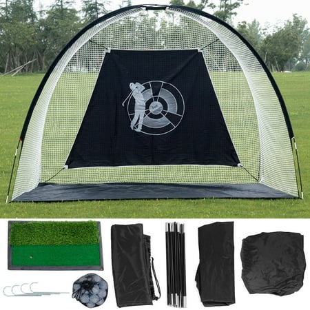 - Gymax Portable 10' Golf Practice Set Golf Hitting Net Cage w Target Bag Ball Grass Mat