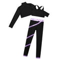thumbnail image 3 of inlzdz Girls Tracksuits Dance Crop Tank Top Long Sleeve T Shirts and Athletic Leggings 3Pcs Set Black&Purple 8, 3 of 5