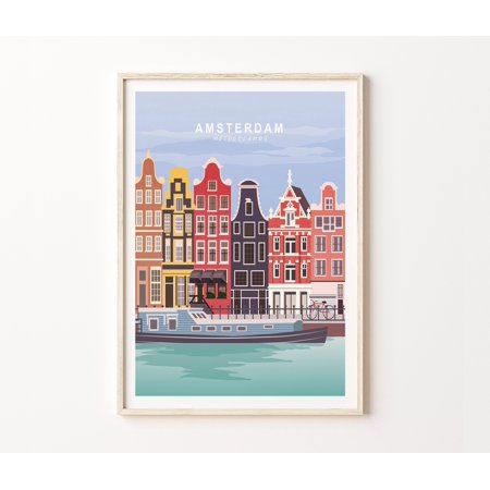 POSTER Amsterdam Travel Poster, Amsterdam Europe Travel Netherlands Postcard, Amsterdam Personalized Travel Poster, Birthday Gifts-UNFRAMED