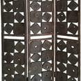 thumbnail image 3 of Contemporary 3 Panel Wooden Screen with Square Log Cut Inset, Brown - Saltoro Sherpi, 3 of 5
