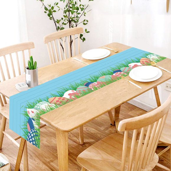 Chemin de Table de Pâques, Drapeau de Table de Pâques Vacances Bunny Œuf Petit Imprimé Vintage Décor de Pâques Nappe en Lin Décorations de Maison de Pâques, 1x Chemin de Table en Liquidation