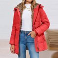 thumbnail image 6 of yuCgh Women's Solid Color Hooded Jacket Cotton Jacket with Mid-Length Design for Winter Warm and Comfortable Outerwear for Daily Use,Red 2XL, 6 of 7