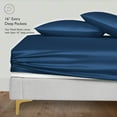 thumbnail image 3 of LINENWALAS Full Fitted Sheet, 100% Bamboo Silk Sheet, 300 Thread Count, 16" Deep Pocket Bedsheet (Navy Blue, Full), 3 of 9