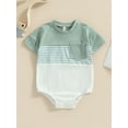 thumbnail image 2 of Bagilaanoe Newborn Baby Boy Rompers Contrast Color Stripe Short Sleeve Bodysuits 6M 12M 18M 24M Infant Casual One Piece Short Jumpsuit, 2 of 8
