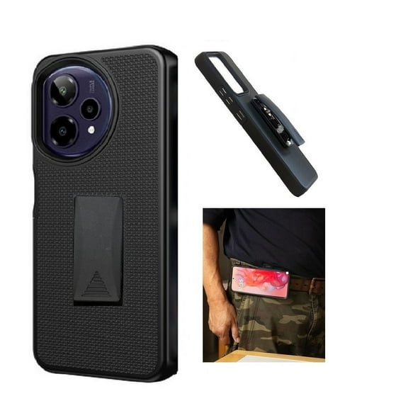 For AT&T Motivate Pro 2 5G / Cricket Icon Pro (2026) Case, Black Shockproof 360-Degree Rotating Belt Clip Kickstand Case Cover