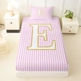 thumbnail image 3 of Erosebridal Gold Initial Letter E Twin Sheet Sets for Kids, Pink Stripes Bedding, 3 Pieces, 3 of 5