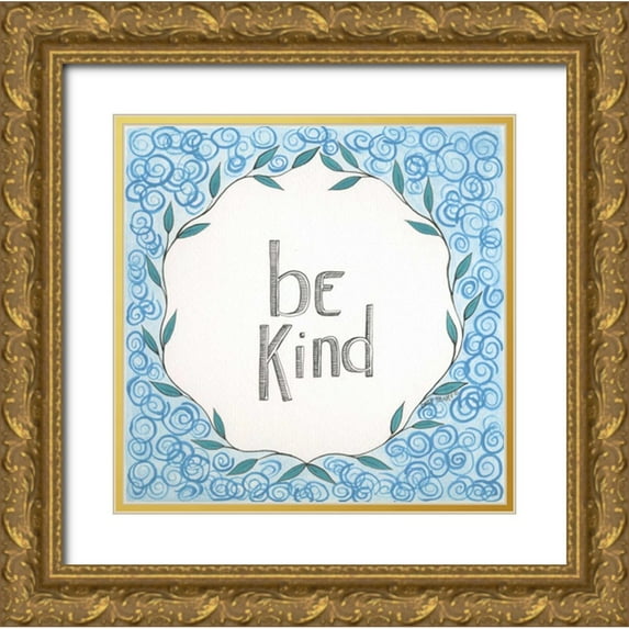 Shamp, Cindy 12x12 Gold Ornate Wood Framed with Double Matting Museum Art Print Titled - Be Kind Swirls