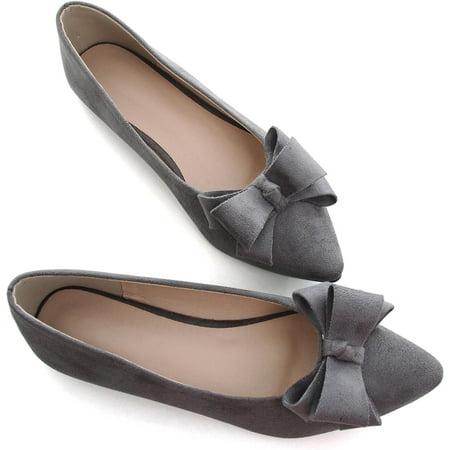 

Pfhytec LU Bow-Knot Ballet Flats for Women Pointed Toe Crystals Shoes Comfort Light Weight Loafers