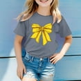 thumbnail image 2 of XUELUO Juniors Girls Tops & T-Shirts Summer Bowknot Print Round Neck Short Sleeve Loose Casual Pullover T Shirts Holiday Wear,Gray,10-11 Years, 2 of 4