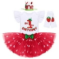 thumbnail image 2 of IBTOM CASTLE Baby Girls Strawberry 1/2 1st 2nd 3rd Birthday Outfit Romper Tutu Skirt Headband Leg Warmers for Cake Smash Photo Shoot 1 Year Red Strawberry - 1st Birthday, 2 of 8