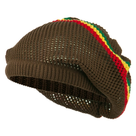 Big Size Mesh Rasta Deep Shell Beanie - Brown XL-3XL