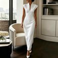 thumbnail image 6 of TEAJOPSUU Women's Dresses Slim Fitted V Neck Cap Sleeve Dresses Formal Business Wedding Guest Party Maxi Dress White, 6 of 8