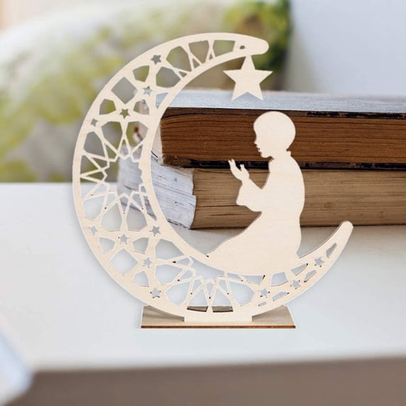 Elegant Design Ramadan Eid Moonlight Lamp, Wooden Eid Mubarak Ornaments Ramadan Decorations, Table Lamp Night Lights Lantern,D