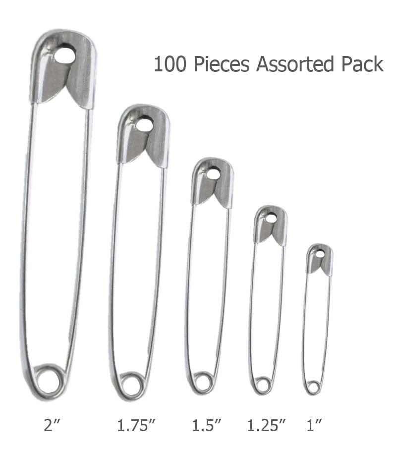 DPNY Adorn Pack Of 100 Assorted Safety Pins Assorted Size Sewing Box Safety Pins Gold 