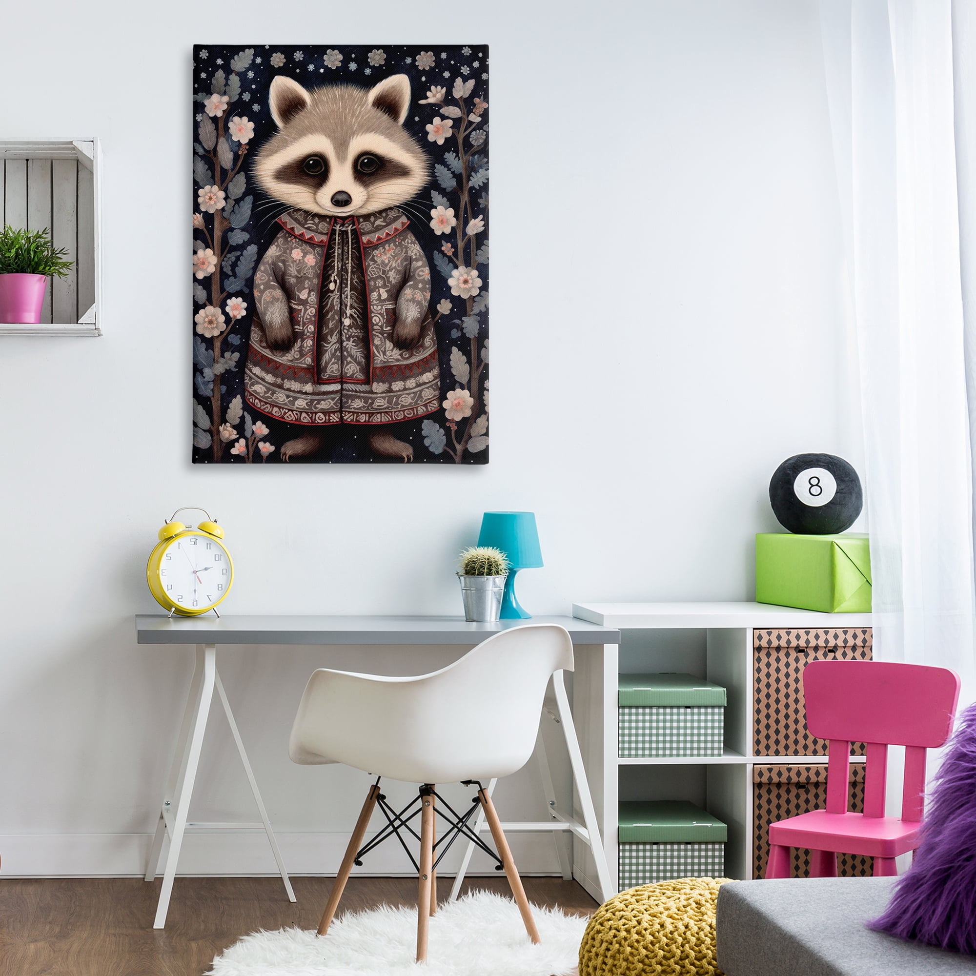 Stupell Industries Woodland Pattern Raccoon Animals & Insects Painting Gallery Wrapped Canvas Art Print Wall Art, 30 x 45