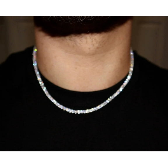 4MM 30.00Ct Round Cut Diamond Men's Tennis Necklace 14K White Gold Plated 18" 925 Silver