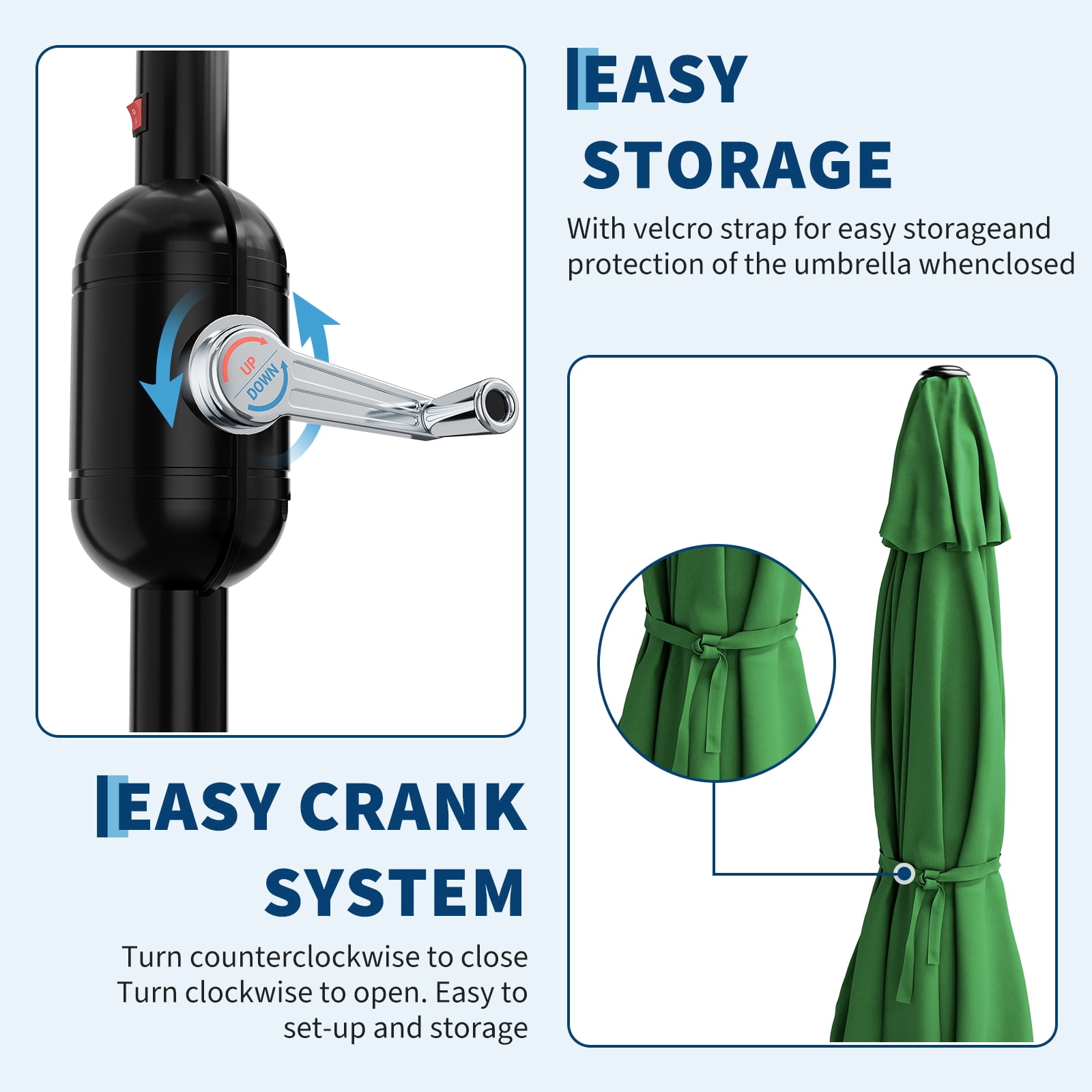 GOGRANT 98.4 in Green Round Market Patio Umbrellas with Crank, Adjustable Tilt, Crank, Crank, Crank, Crank, 5 Ribs