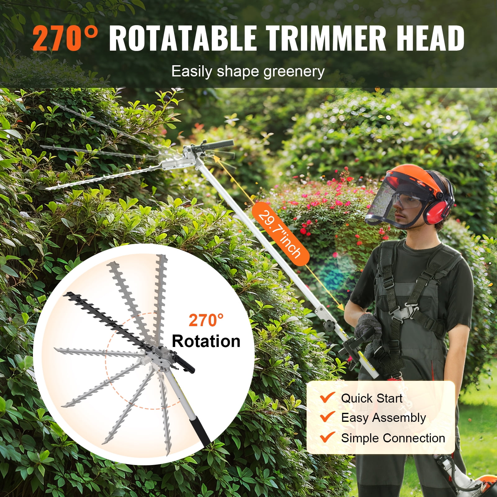 KFFKFF 52CC 6-in-1 Gas-Powered Multi-Tool for Landscaping, Hedge Trimmer, Weed Cutter, String Trimmer, Brush Cutter, Edger, and Pole Saw with Extension Pole