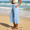 thumbnail image 6 of Capris for Women Mid Waisted Wide Leg Cropped Pants Casual Loose Side Tie Summer Vacation Trousers with Pockets Light Blue S, 6 of 7