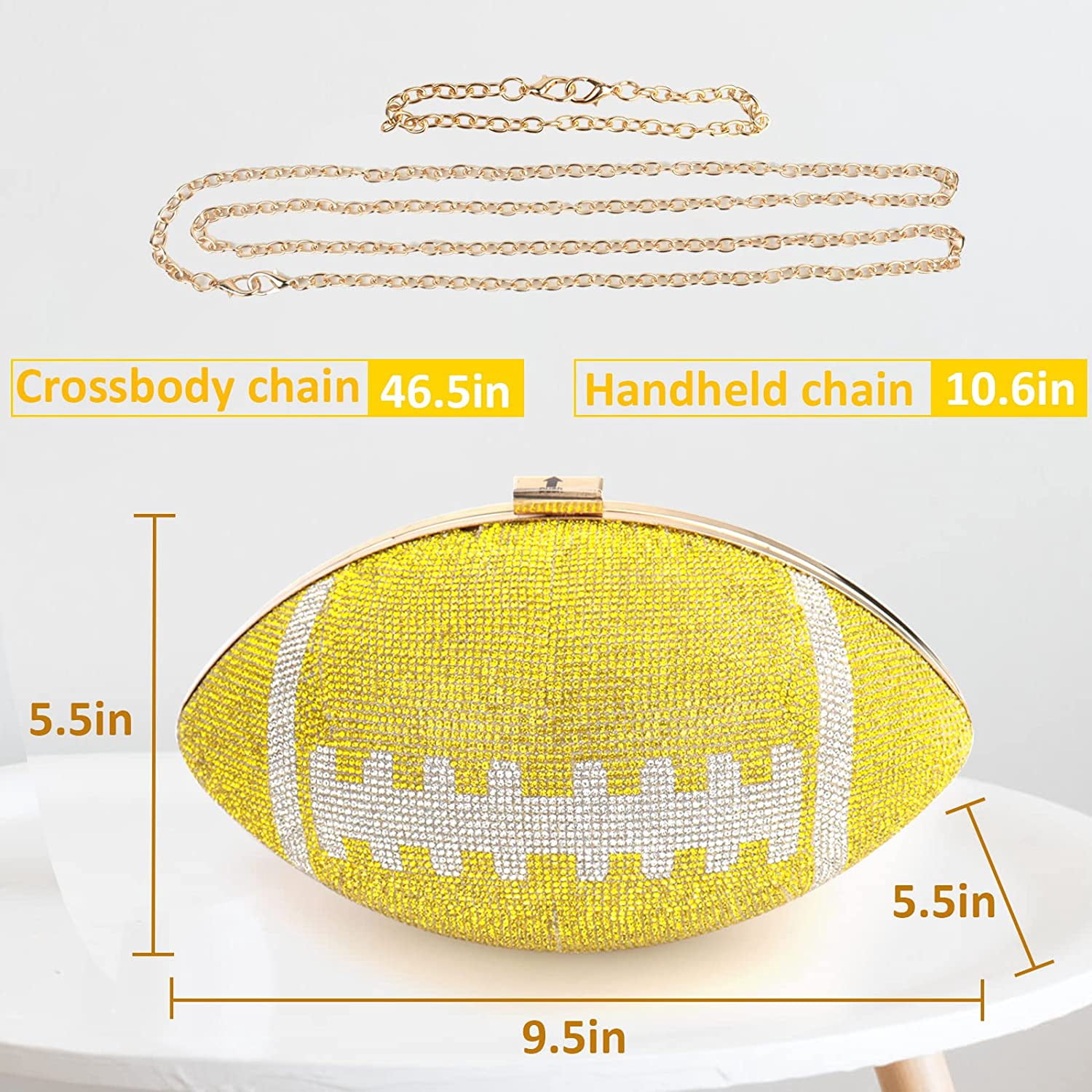 Gripit Rhinestone Football Clutch Purse - Sparkly Novelty Bag With Removable Chain Strap