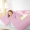 thumbnail image 4 of Homewish Initial A Letter Queen Comforter Set, Girly Pink Stripes Abstract Bedding Sets, Princess Cartoon Bowknot Reversible Bedding Comforter Set, Microfiber Bedroom Decor, 3 Pieces, 4 of 8