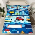 thumbnail image 2 of jejeloiu Ambulance Police Car Twin Sheet Sets,Emergency Rescue Vehicle Twin Fitted Sheet,Cute Graffiti Flat Sheet For Boys Kids,Lightweight Room Decor,3-Piece, 2 of 7