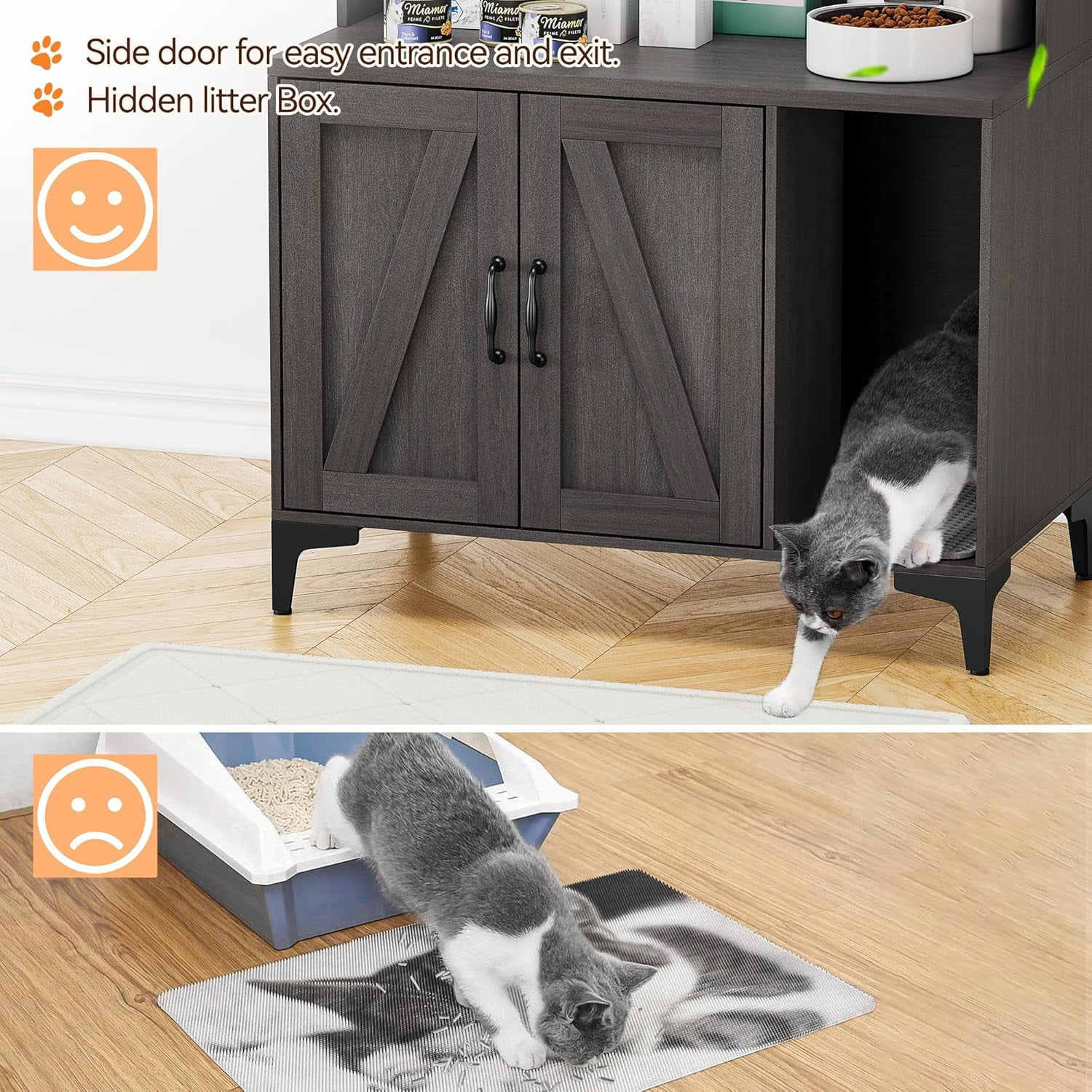 GAOMON Hidden Cat Litter Box Furniture with Storage, Enclosed Cat Litter Cabinet with Shelf, Multi-Functional Cat House for Living Room or Bedroom, Walnut