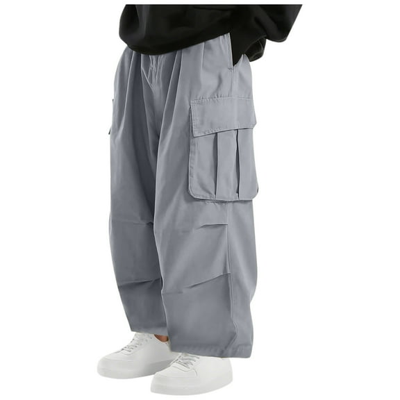 Mens Pants Under $10 Men's Baggy Cargo Pants Elastic Waist Drawstring Parachute Cargo Pants Casual Joggers Hiking Pants with Pockets