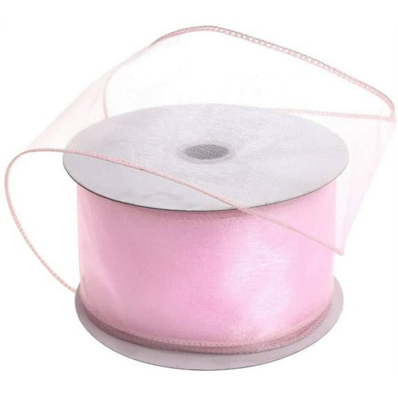 Sheer Chiffon Ribbon Wired Edge, 2-1/2-Inch, 25 Yards, Light Pink