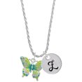 thumbnail image 1 of Delight Jewelry Silvertone Large Lime Green & Blue Butterfly Silvertone Script Initial Disc - Z - Charm Necklace, 20"+3", 1 of 4