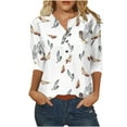 thumbnail image 2 of Prime Lightning Deals TodayWXLWZYWL Clearance Womens Tunic Summer Tops 3/4 Sleeve v Neck Plus Size Boho Floral Printing Tops Button Down Trendy Casual Loose Pullover Shirts, 2 of 5