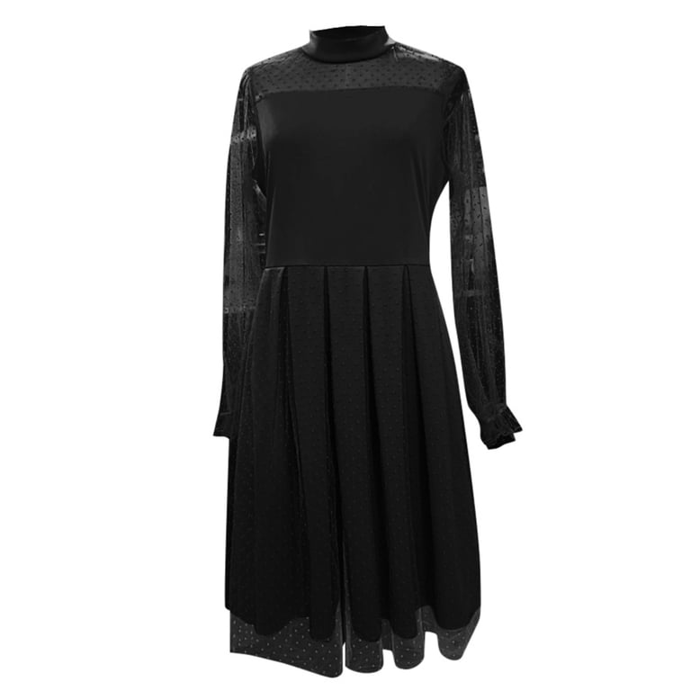 Zecgelong Girls Dress Color Contrast Mesh Long Sleeve Girls Dresses Size 16 Years Black, Girl's