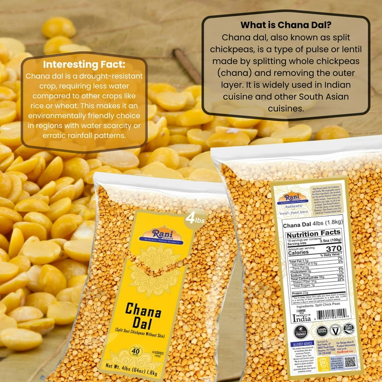 Rani, Chana Dal, 64oz 4lbs, Split Desi Chickpeas without skin