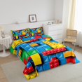 thumbnail image 3 of Erosebridal 3D Building Blocks Comforter Set Queen, Colorful Construction Bedding , Rainbow Brick Blue Bedding Comforter Sets Funny Patchwork Geometric Rectangle Quilt, 3 of 5