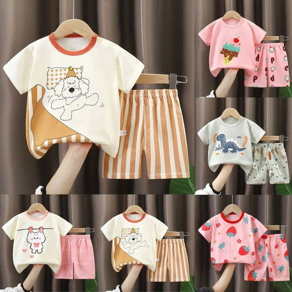 Xudanell Toddler Baby Boy Clothes Outfits,2 Pieces Cute Summer Short Sleeves T-Shirt Tops Shorts Set Light Pink for Size 18-24 Months