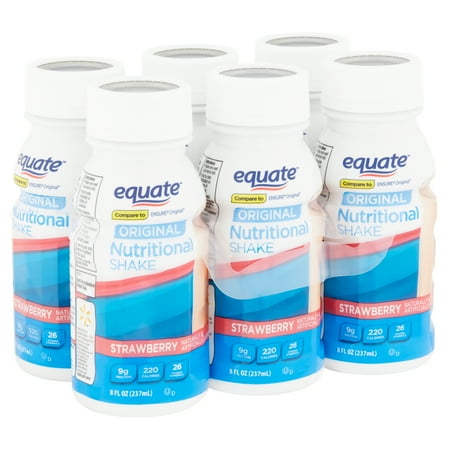 Equate Original Strawberry Nutritional Shake, 8 fl oz, 6 count