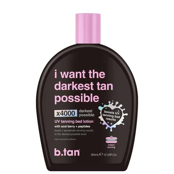 b.tan UV Tanning Bed Lotion | I Want The Darkest Tan Possible - x4000 Tan Intensifiers, Indoor & Outdoor Tan Accelerator, Best Browning Lotion, 12 fl oz