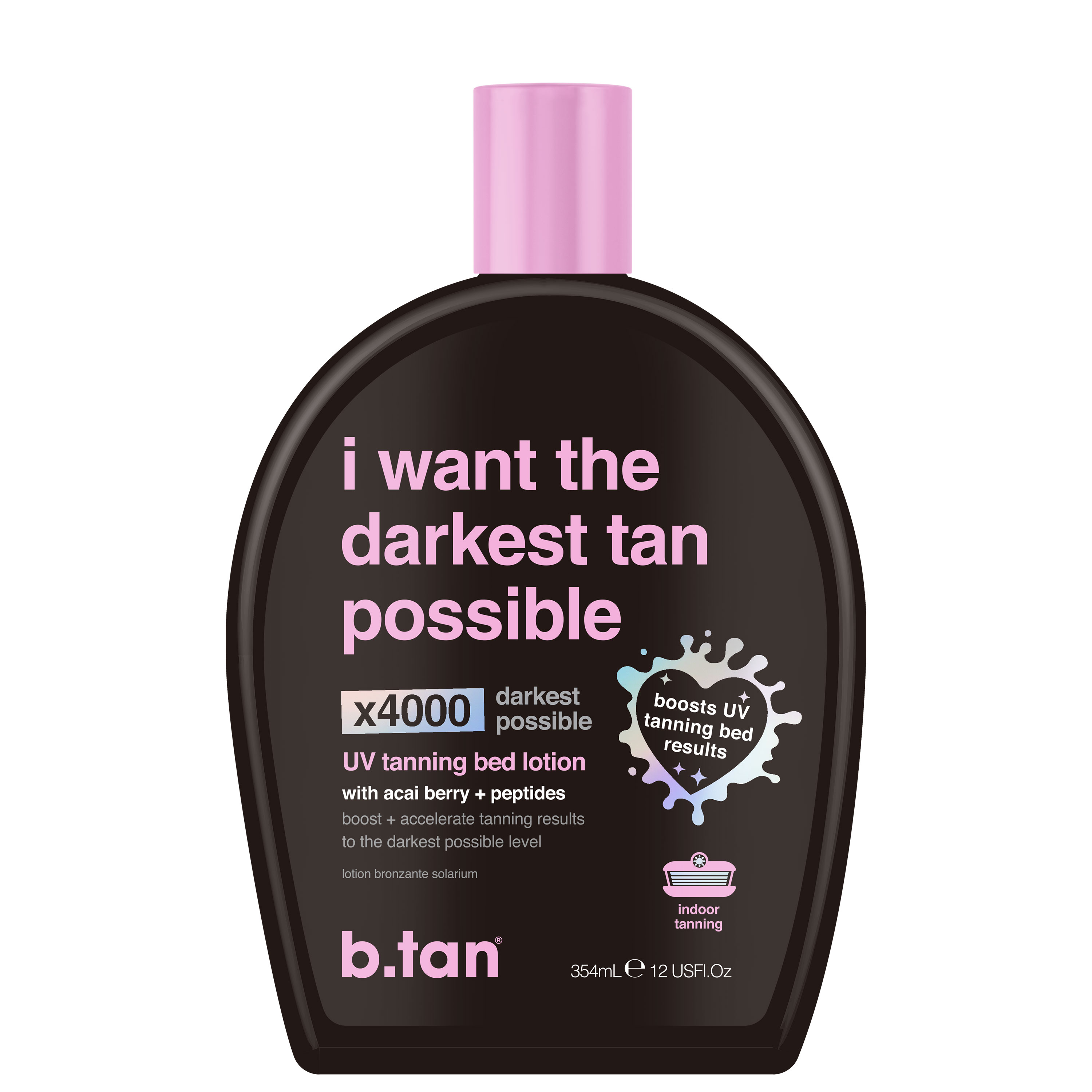 b.tan UV Tanning Bed Lotion | I Want The Darkest Tan Possible - x4000 Tan Intensifiers, Indoor & Outdoor Tan Accelerator, Best Browning Lotion, 12 fl oz