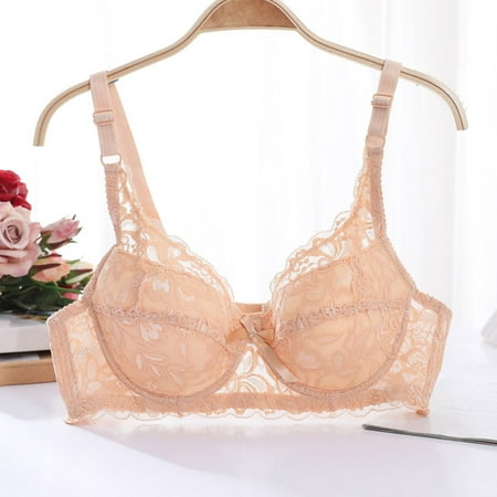 Sexy Lace Bras For Women Plus Size Bra Ultra Thin Without Sponge Lingerie And Comfortable Breathable Large Chest Appears Smaller Underwear Beige XXXL