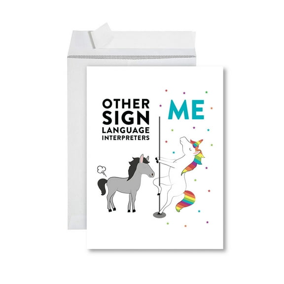 Koyal Wholesale Funny Occasion Jumbo Card, Horse Unicorn, Blank Greeting Card with Envelope, Sign Language Interpreters