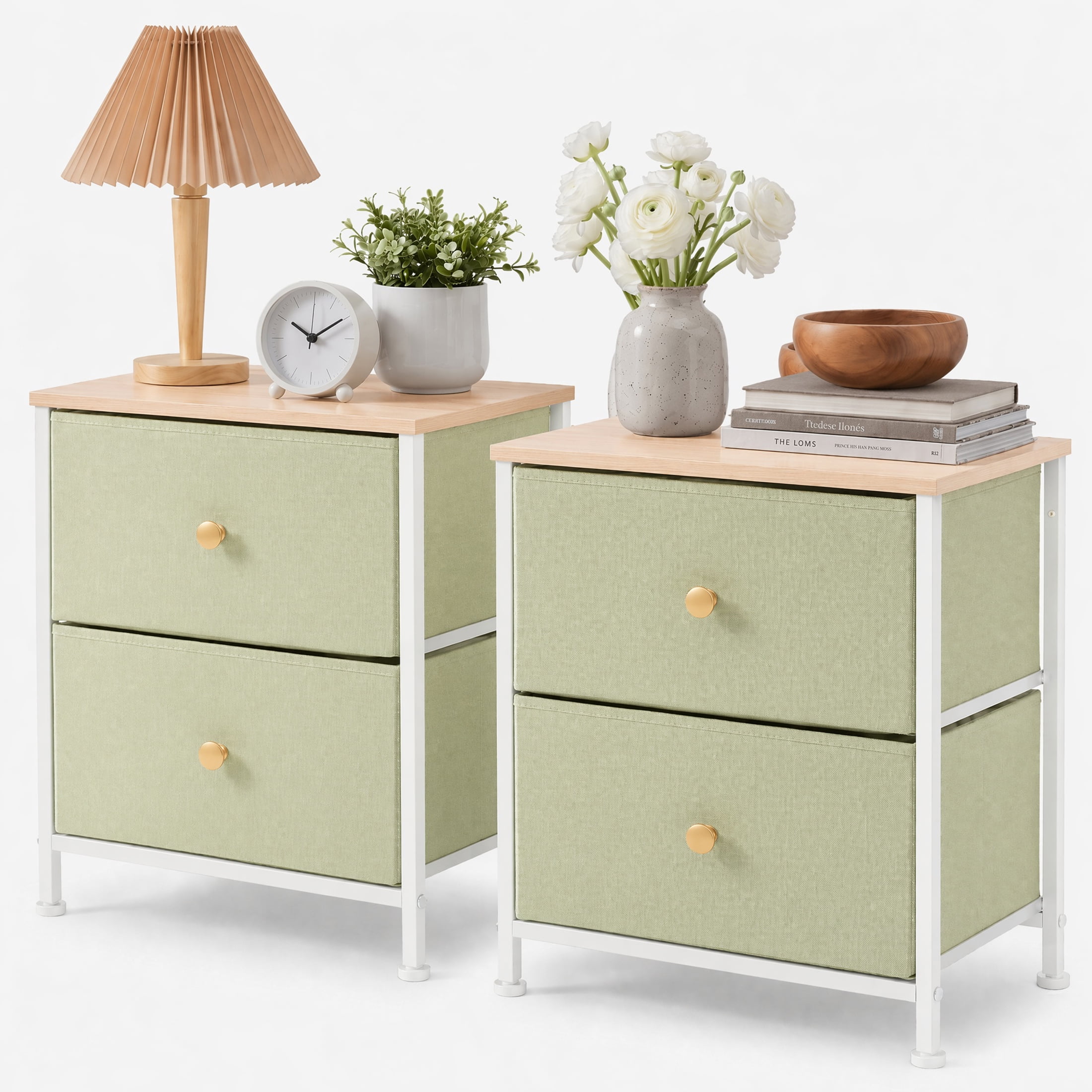 Double Drawer Bedside Table for Bedroom Living Room Storage