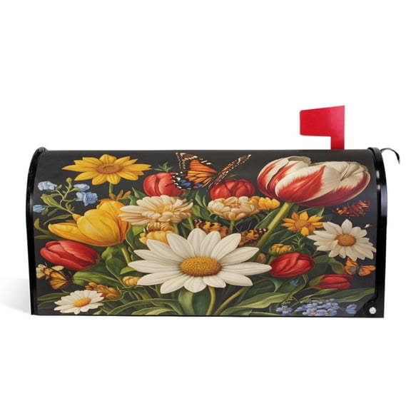 Ryvnso Mailbox Cover Flower Bouquet Butterfly Magnetic Mailbox Wrap Standard Size 21x18 Inch