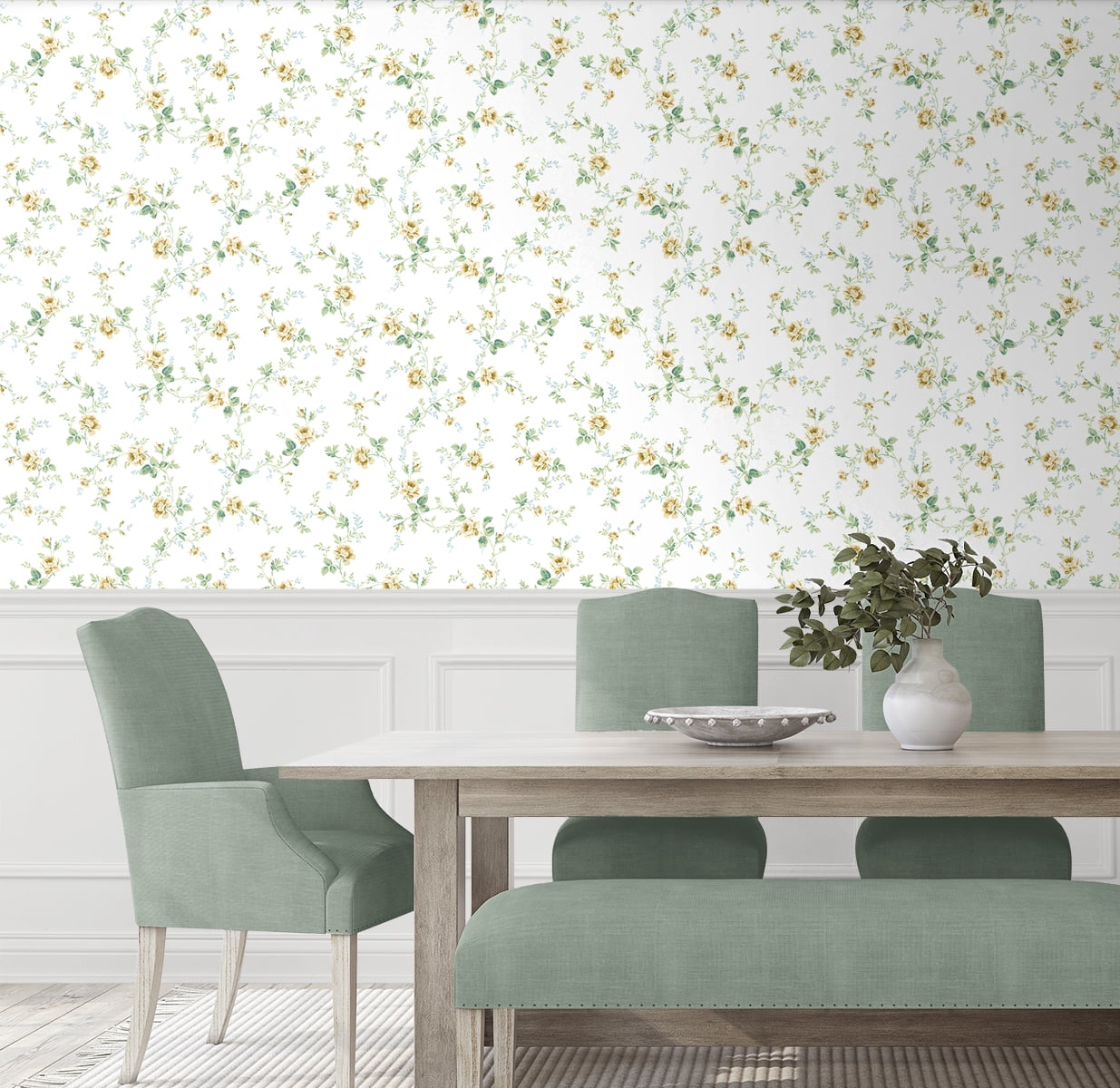 NextWall Wheatfield & Sage Blossom Floral Trail Peel and Stick Wallpaper
