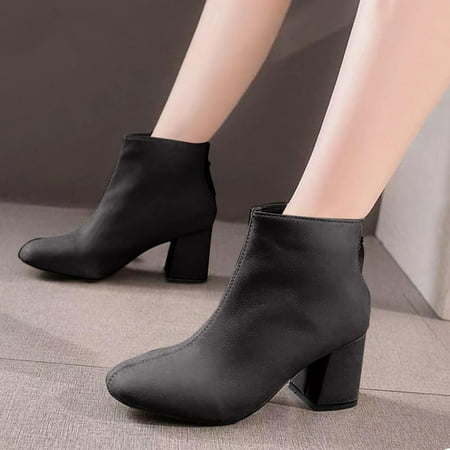 

Fashion Autumn Women Ankle Boots Round Toe Flat Soft Bottom Comfortable Zipper Solid Color